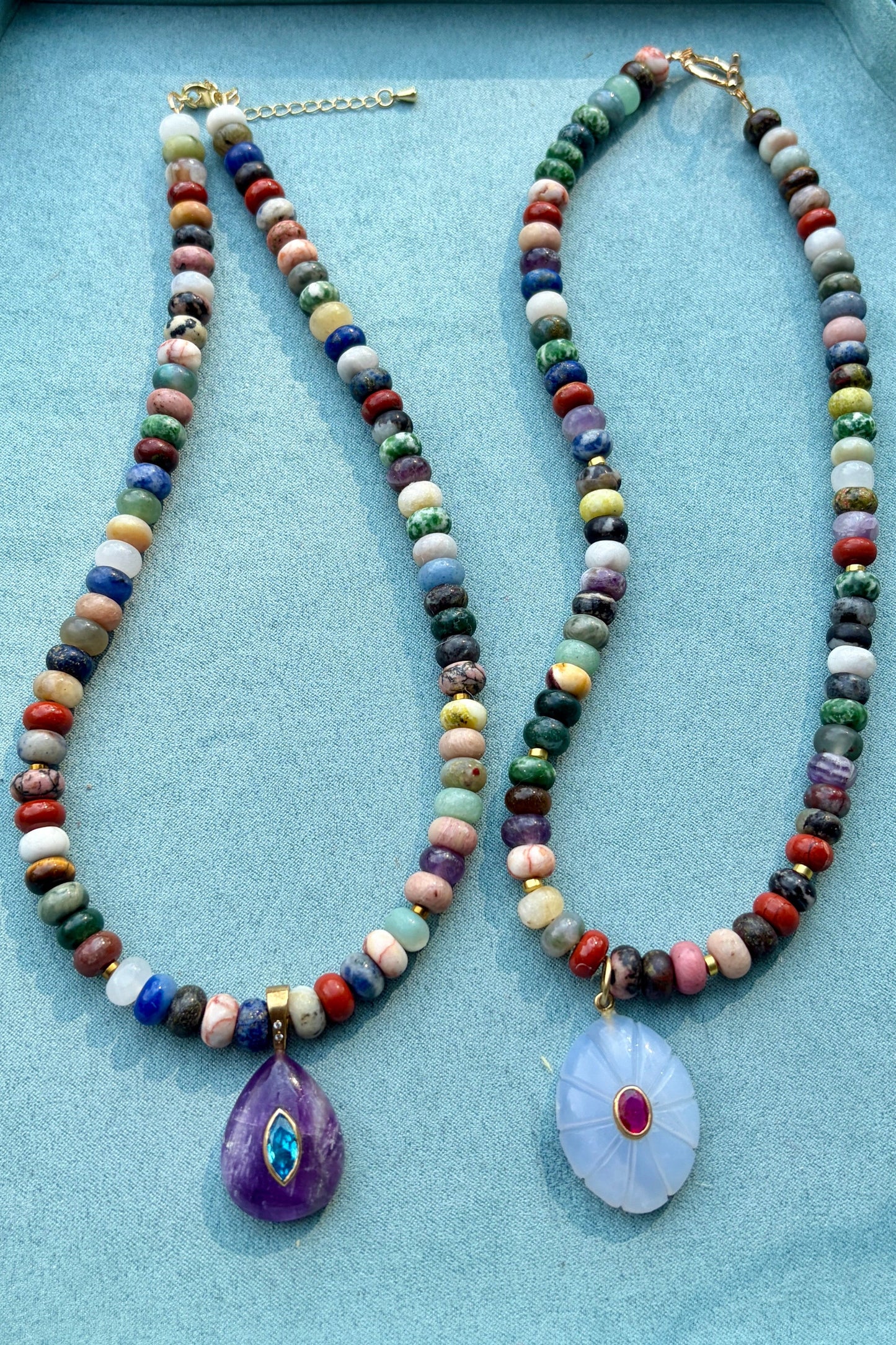 Mixed Gemstones with Amethyst + Chalcedony