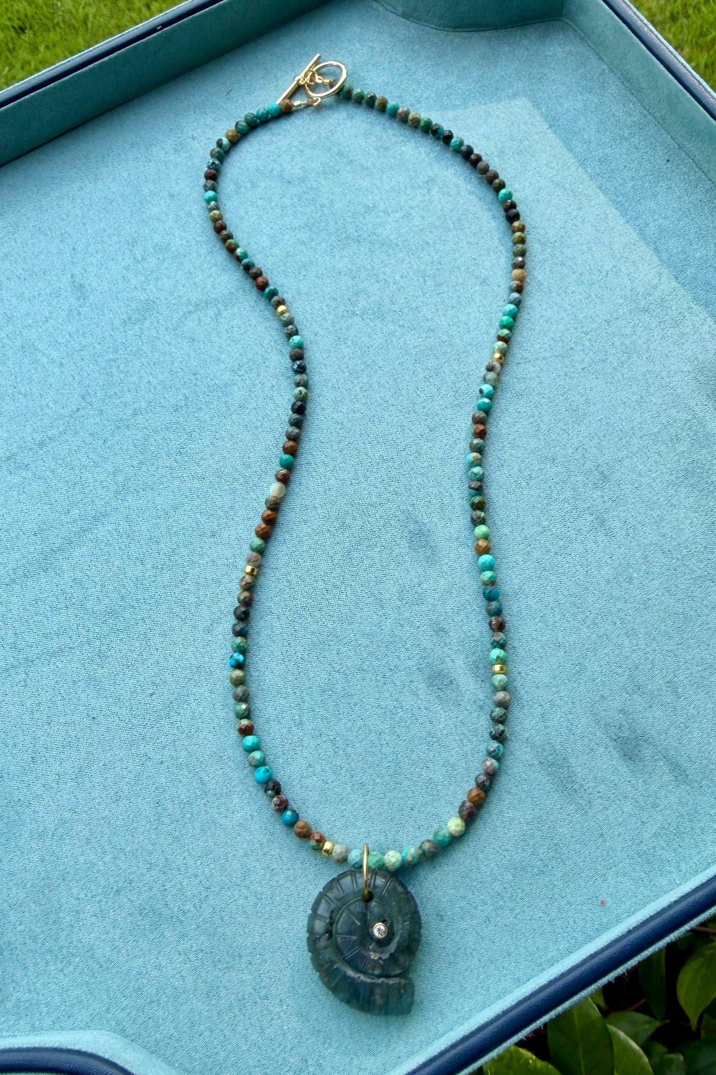 Turquoise + Carved Labradorite Nautilus
