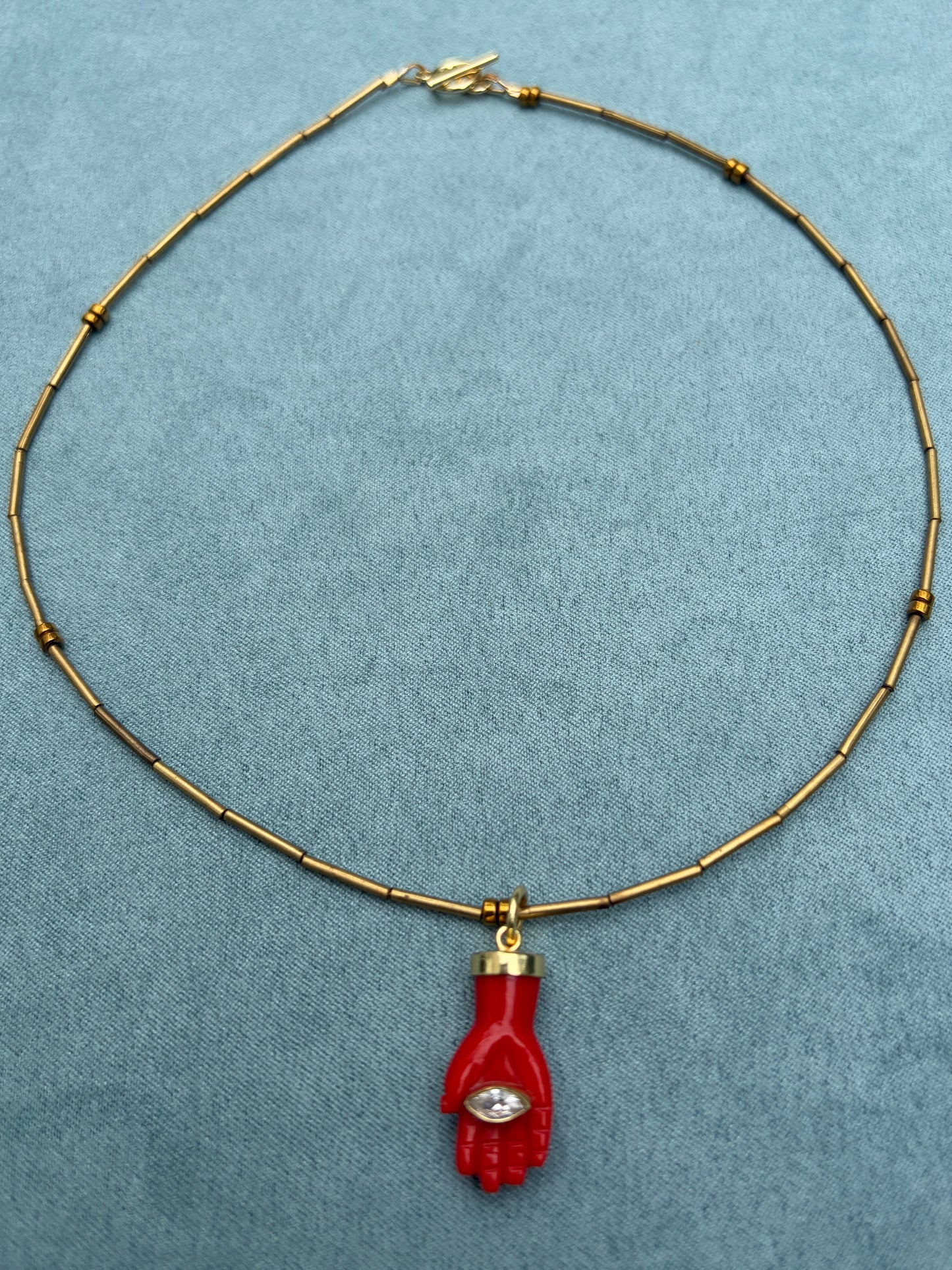 Mixed Metals + Carved Coral Hamsa Hand