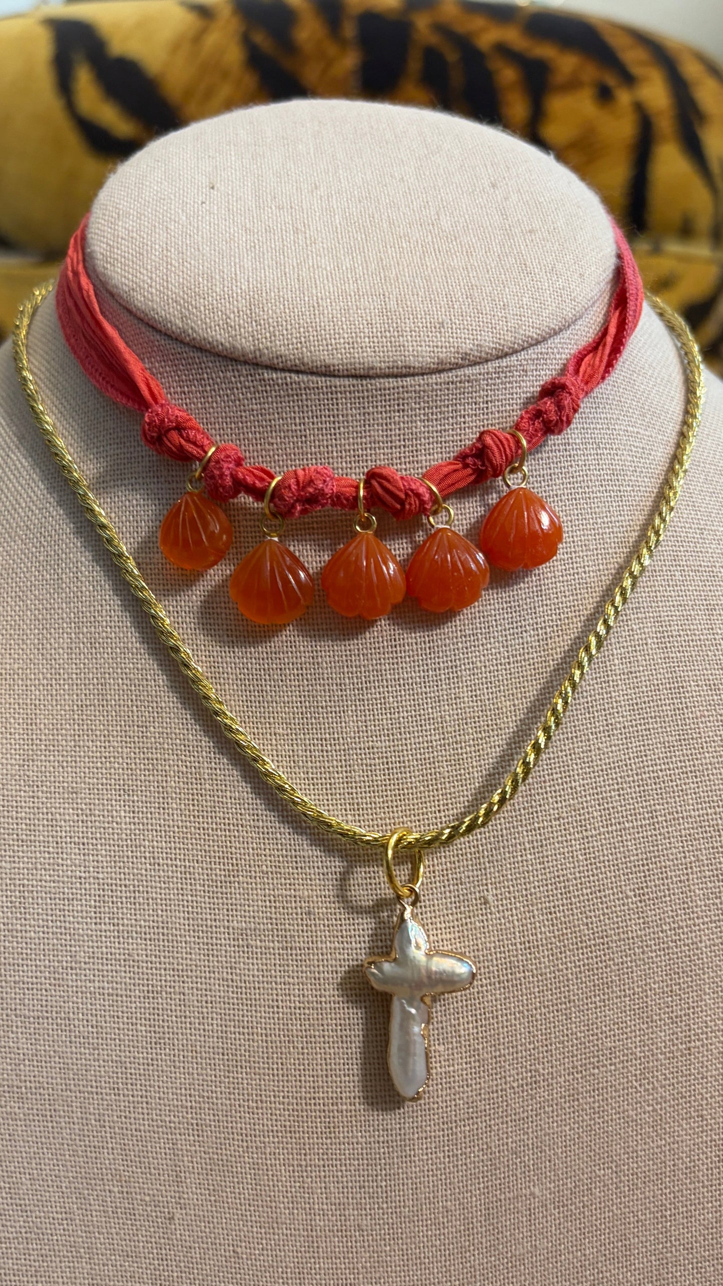 Pearl Cross on Gold Cord