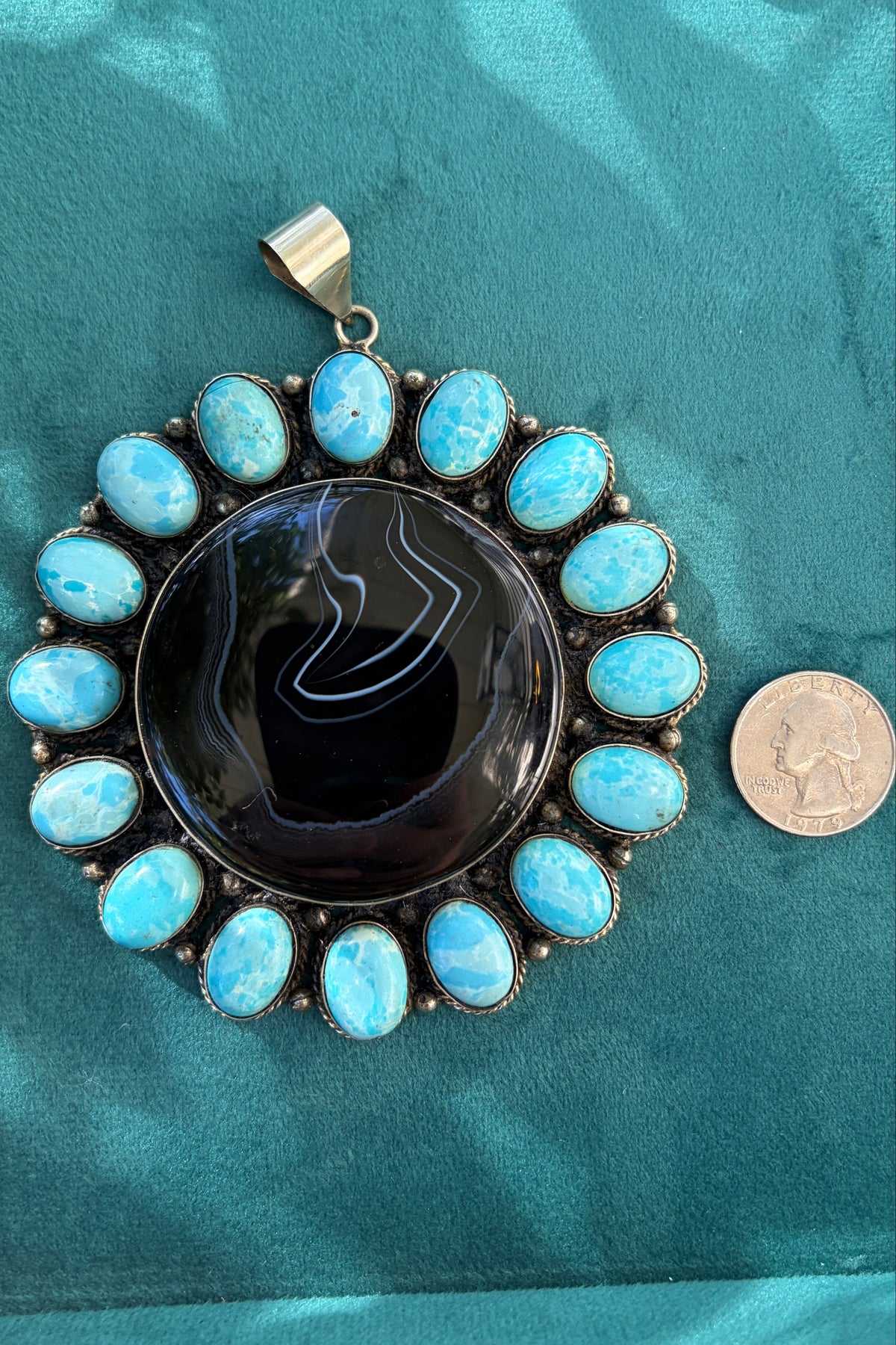 Turquoise + Black Agate Flower