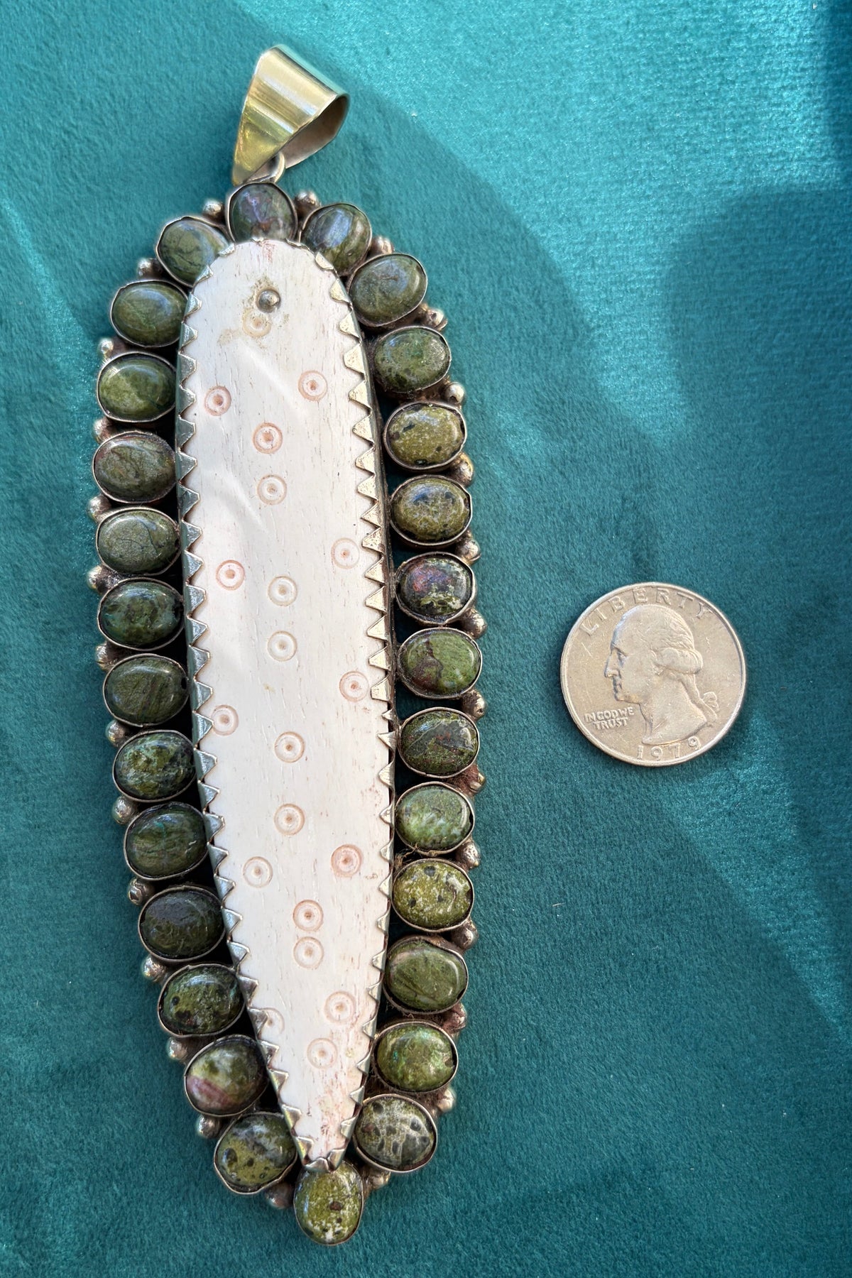 Carved Bone + Moss Jasper Charm