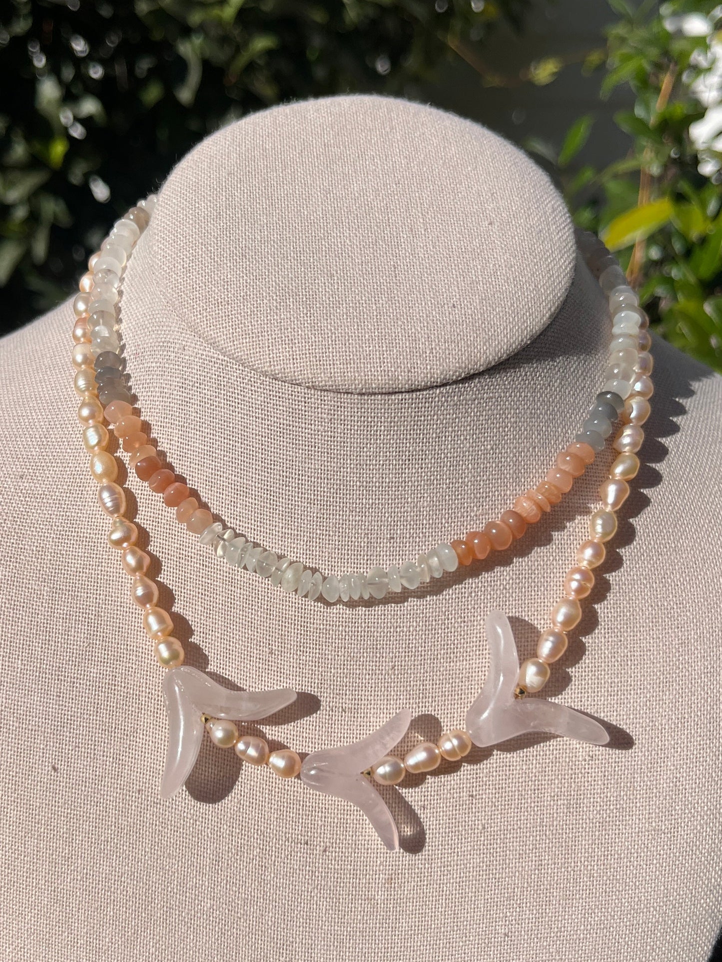Stacker Set: Moonstone Stacker + Pearl with Rose Quartz Petals