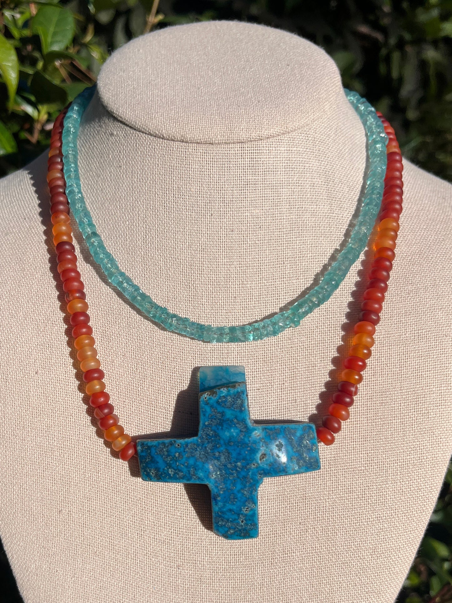 Stacker Set: Blue Topaz Heishi + Carnelian and Agate Necklace