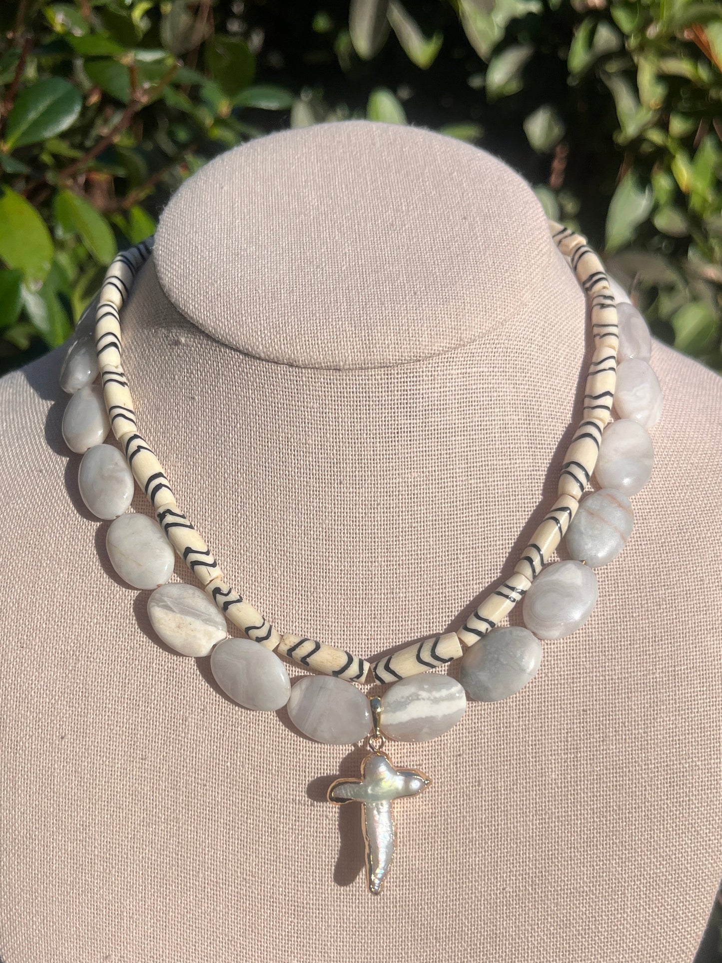 Stacker Set: Bone Stacker + Opals with Pearl Cross