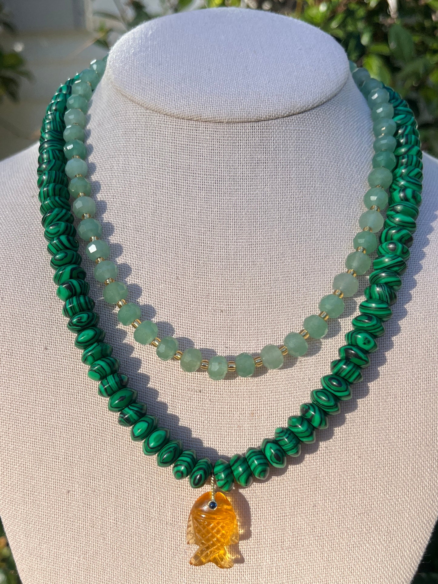 Stacker Set: Aventurine + Malachite with Quartz Fish