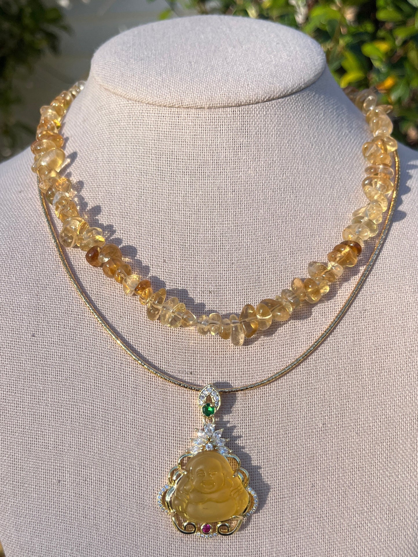 Stacker Set: Citrine + Gold Cord with Buddha