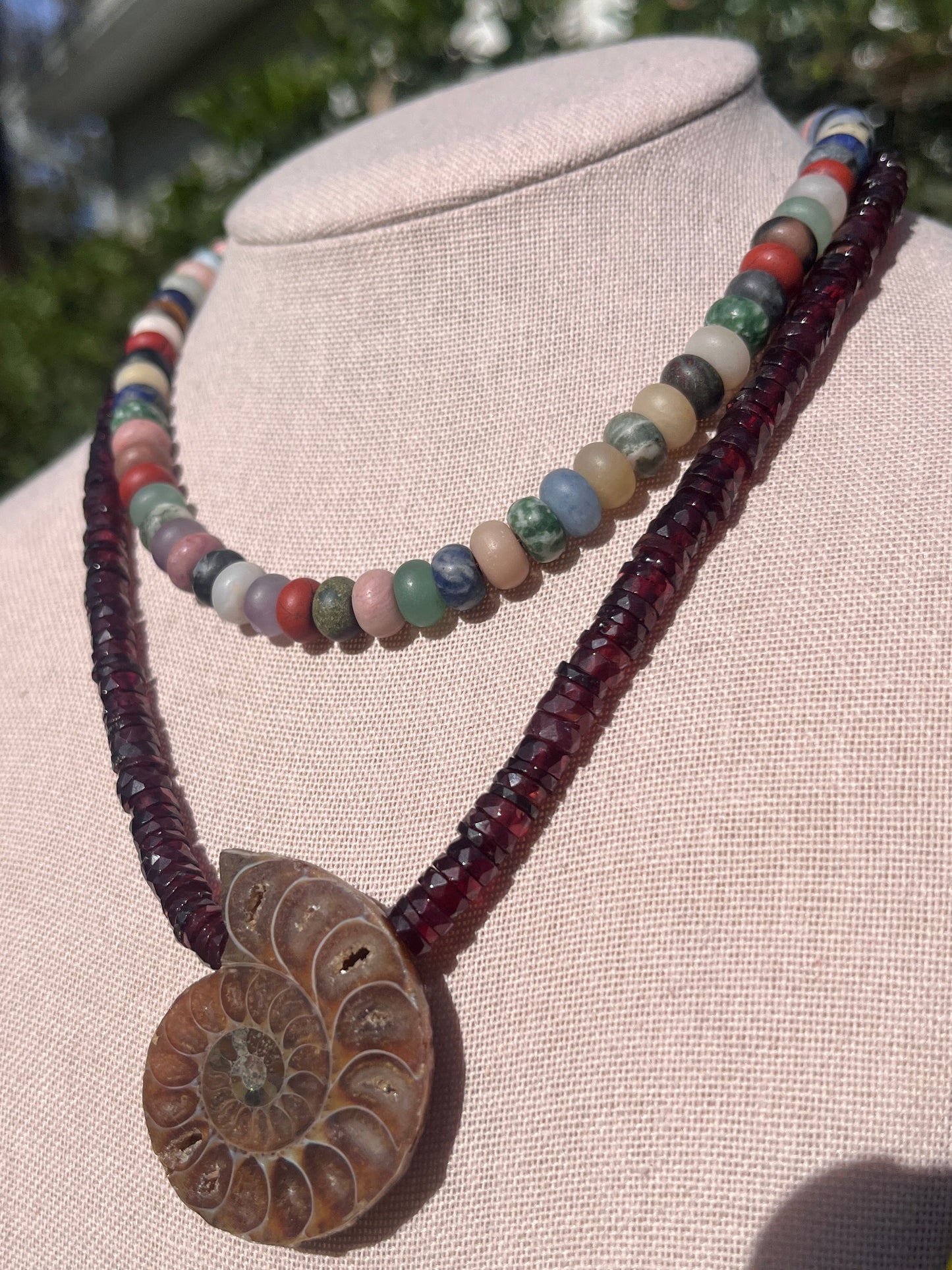 Stacker Set: Multi Stone Candy + Garnet with Nautilus
