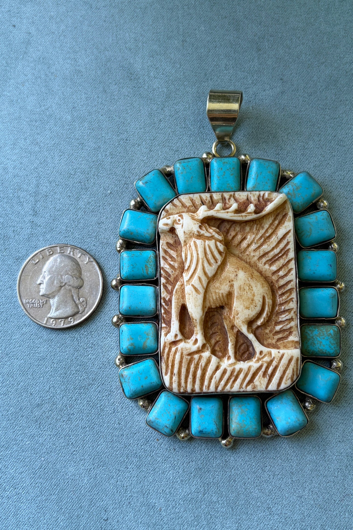 Carved Wooden Elk + Turquoise