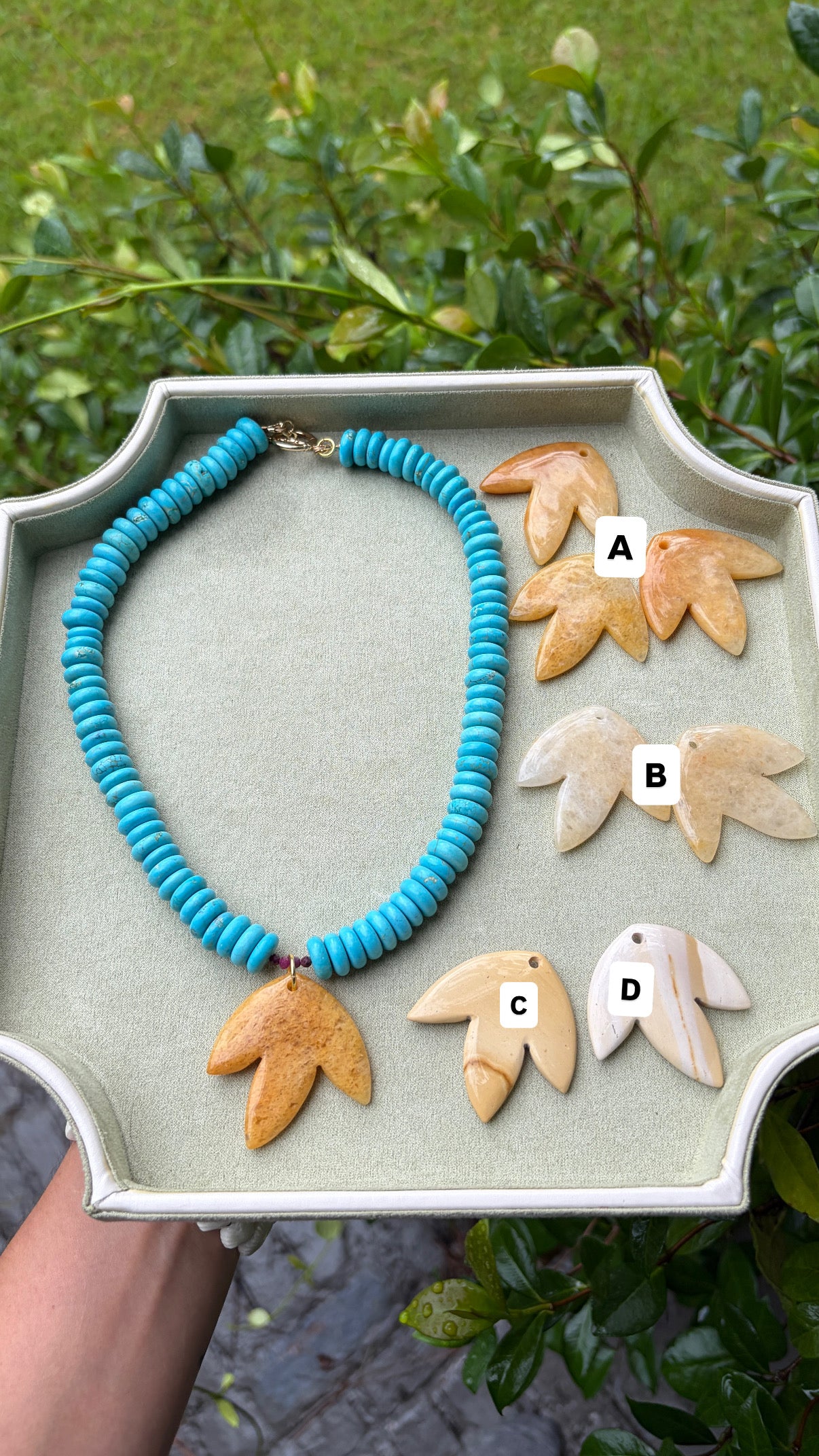 Turquoise, Rubies, and Yellow Jade