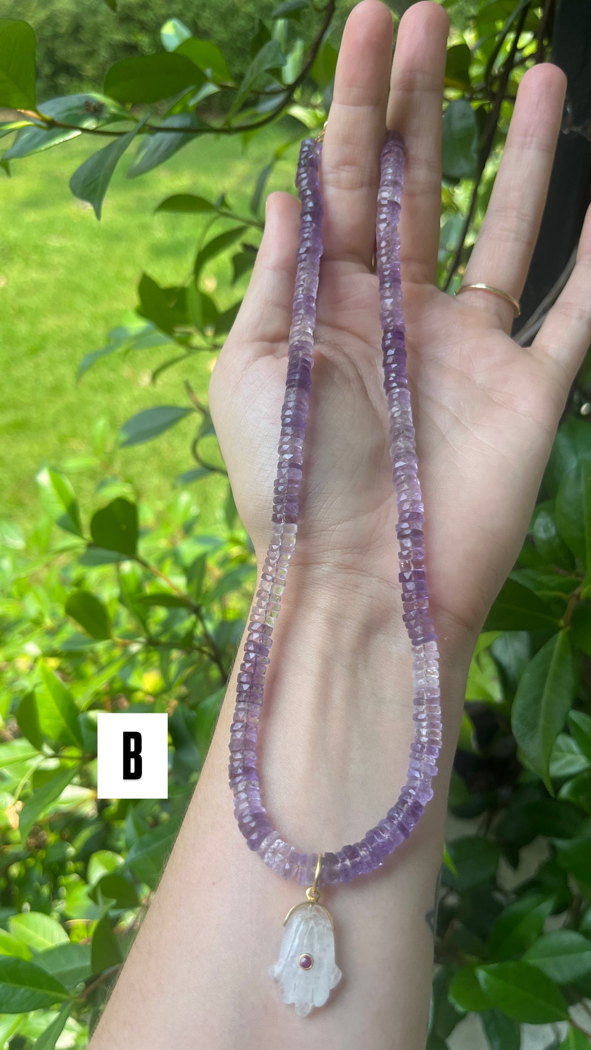 Amethyst + Carved Moonstone Charm