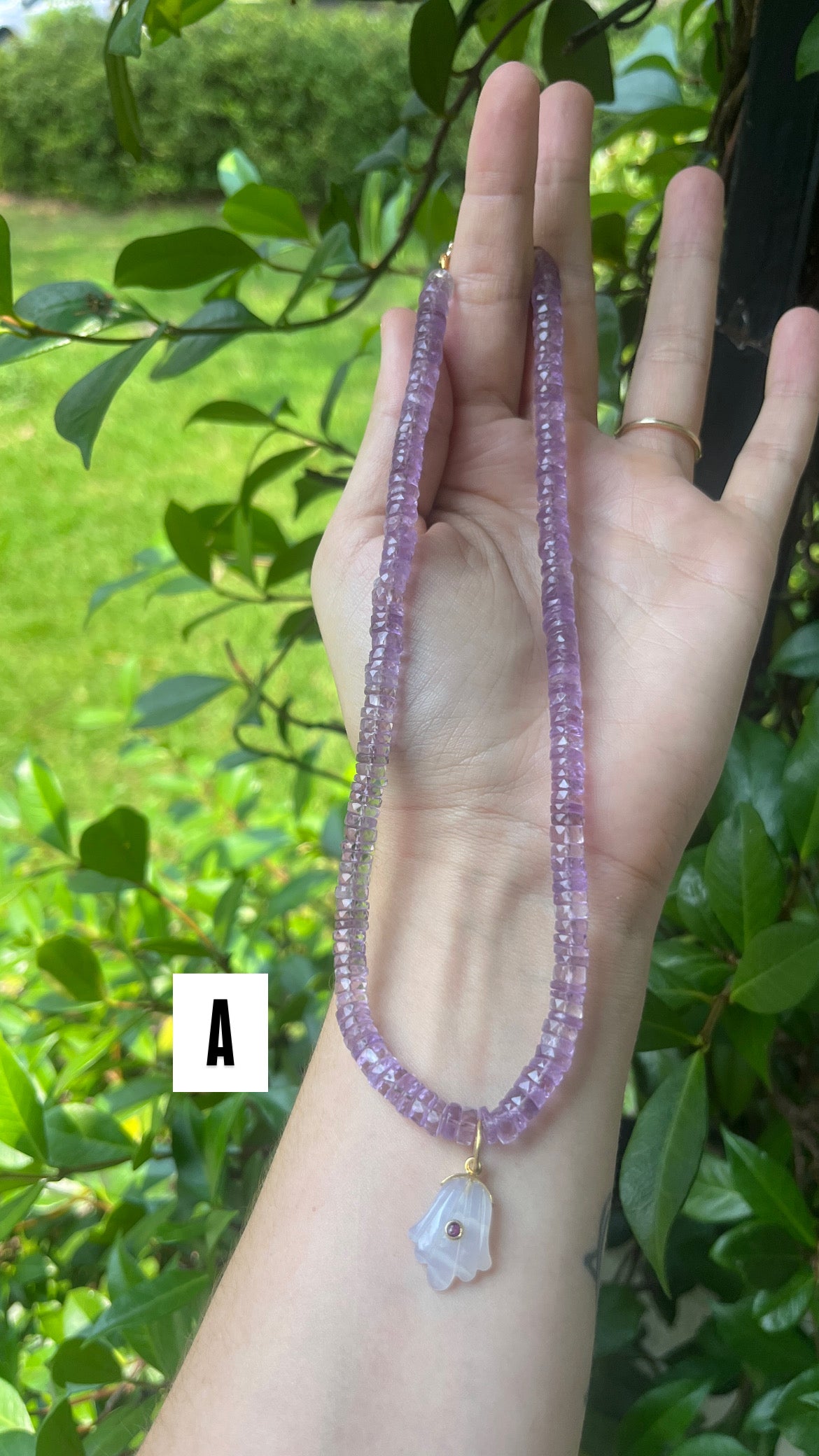 Amethyst + Carved Moonstone Charm