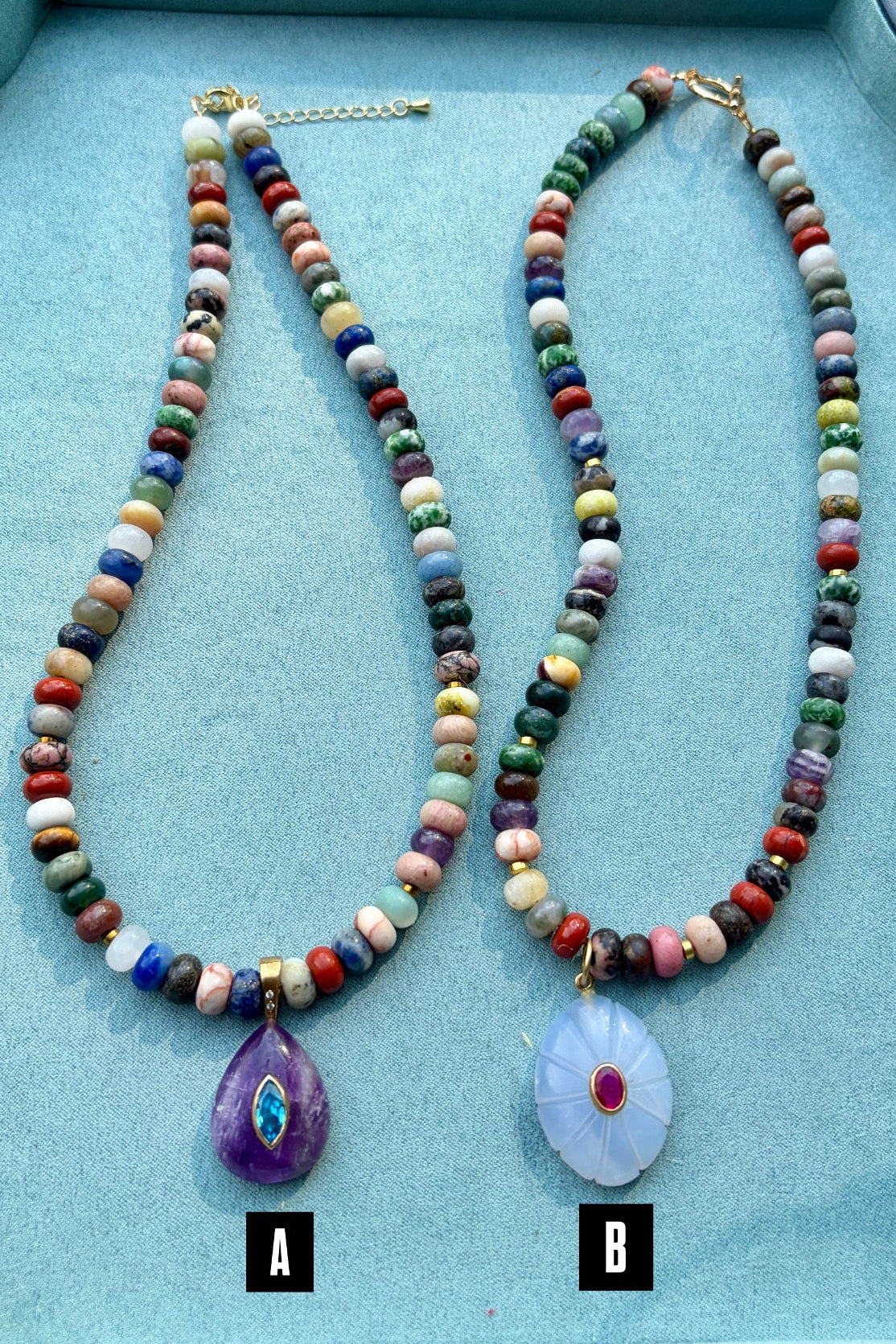 Mixed Gemstones with Amethyst + Chalcedony