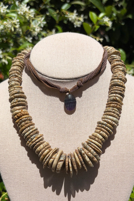 Stacker Set: Labradorite Scarab + Silk Cord and Howlite