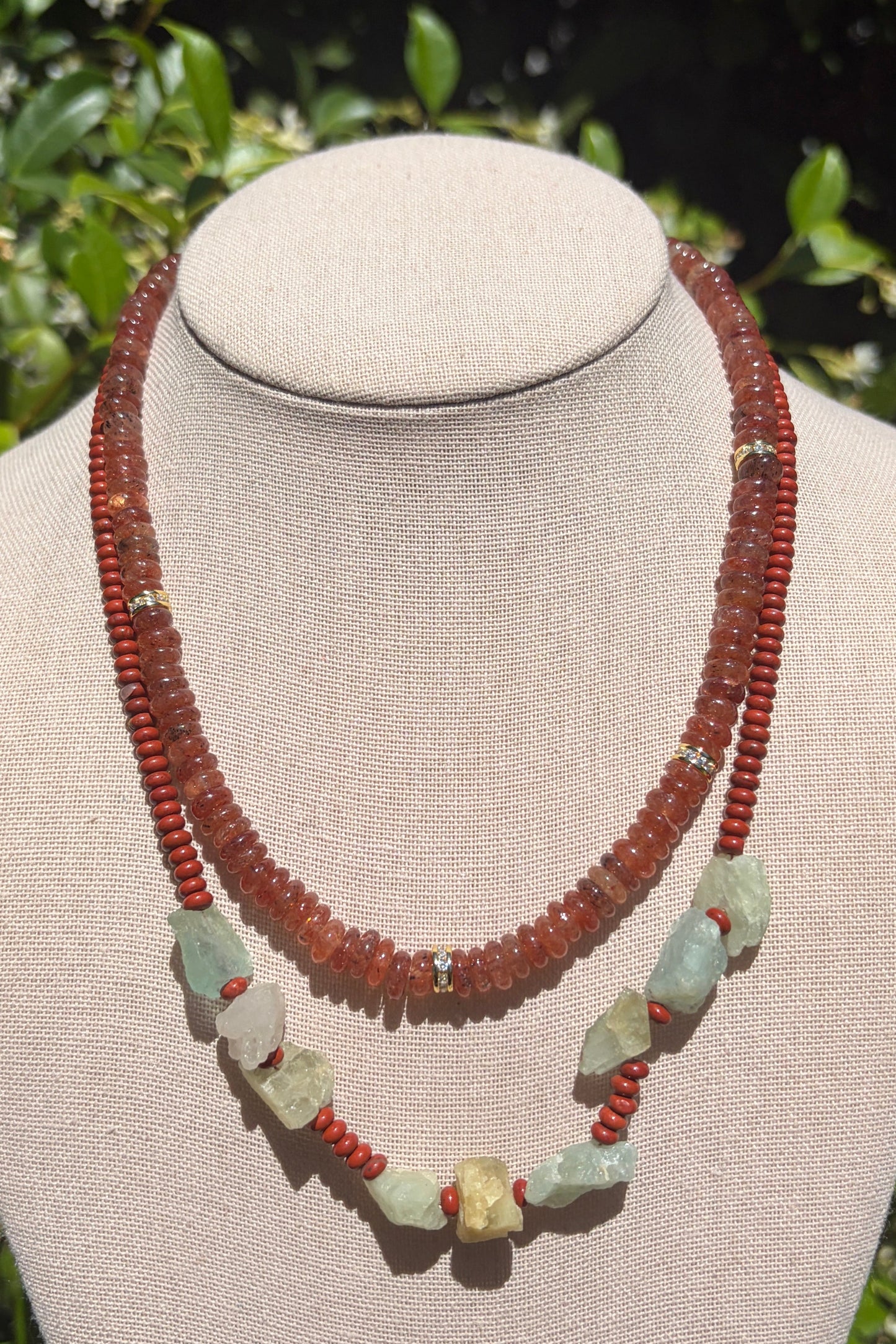Stacker Set: Brown Quartz, Red Jasper + Aquamarine