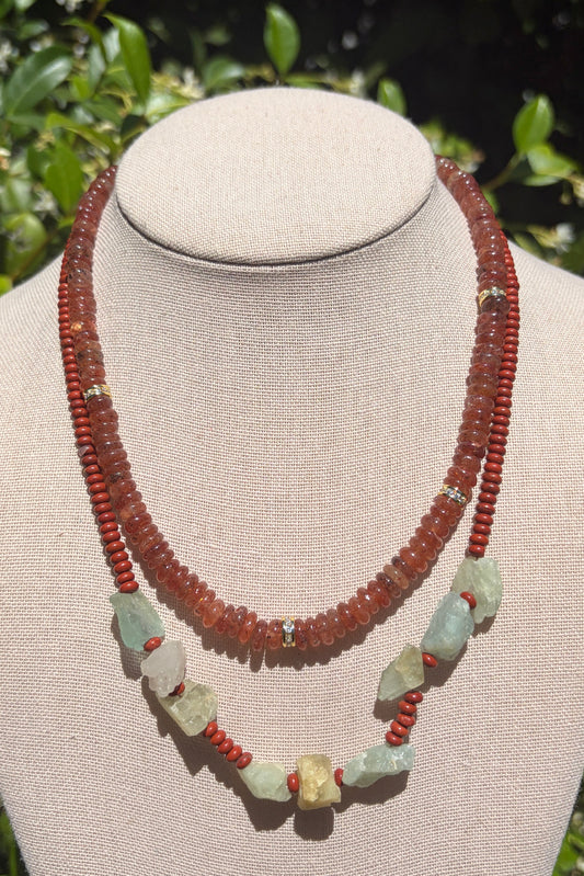 Stacker Set: Brown Quartz, Red Jasper + Aquamarine
