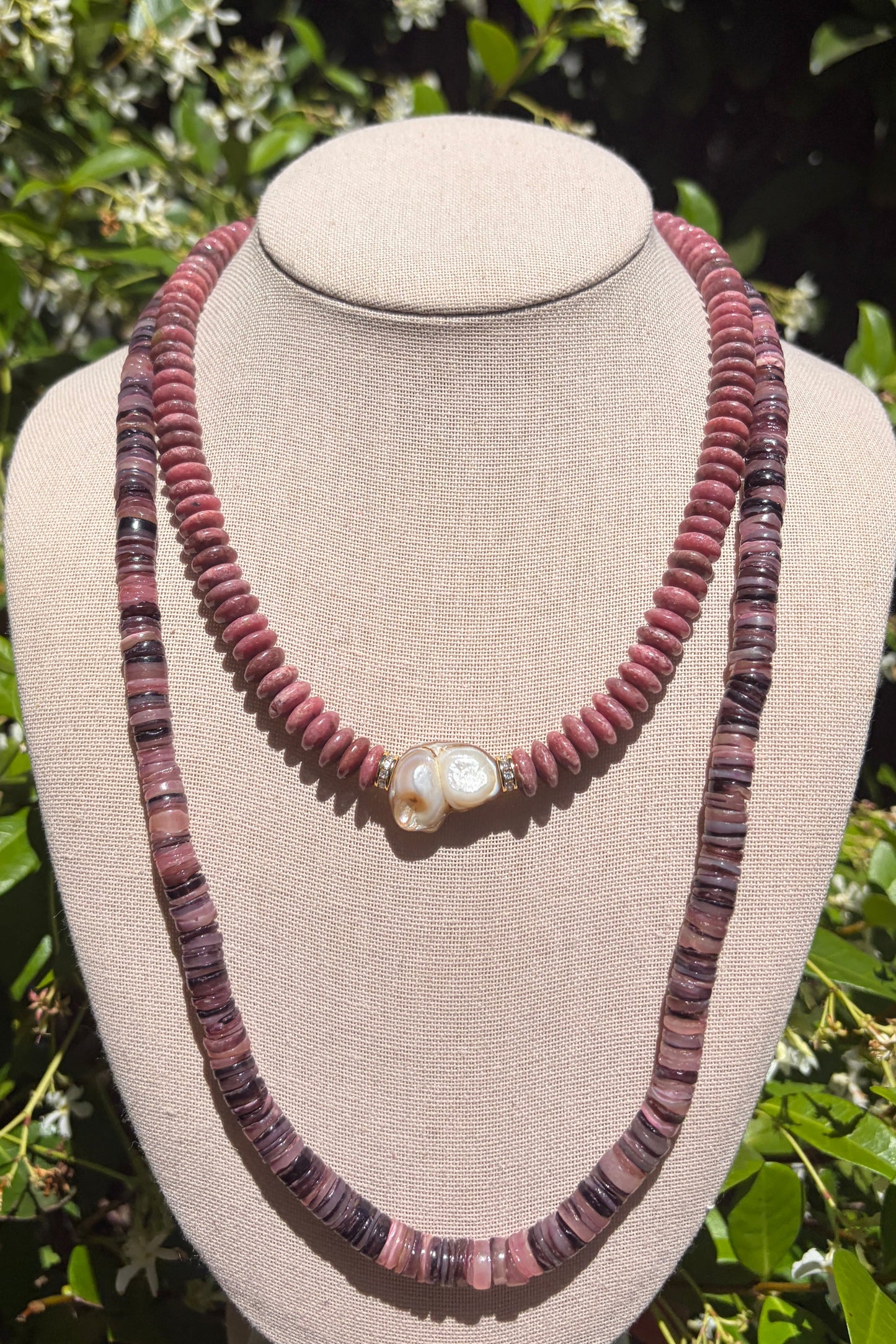 Stacker Set: Rhodonite + Pearl and Pink Quartz