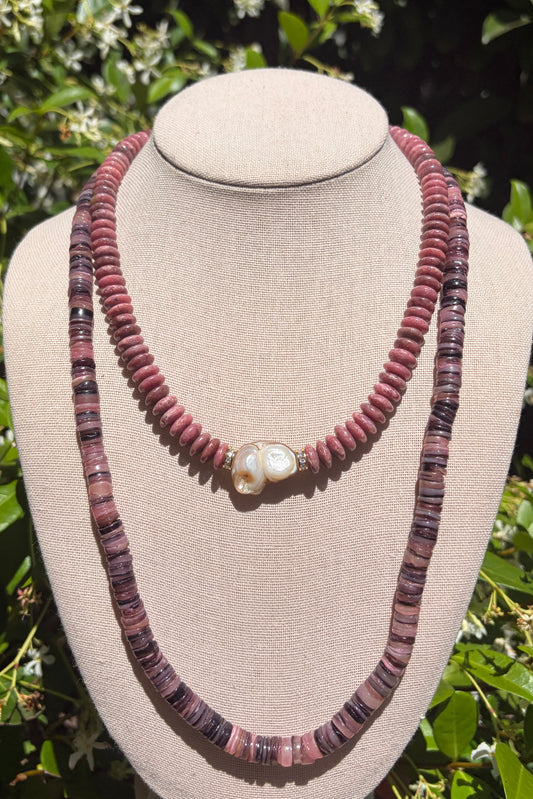 Stacker Set: Rhodonite + Pearl and Pink Quartz
