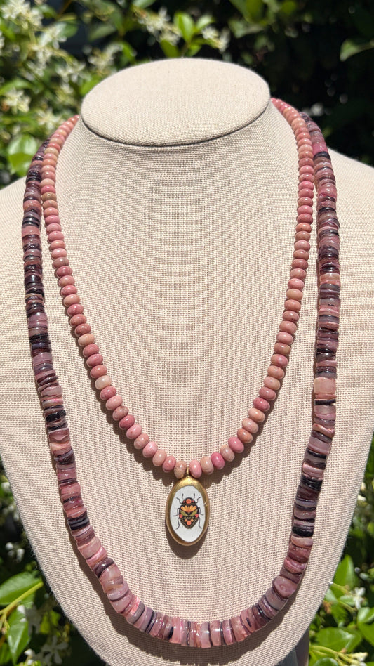Stacker Set: Rhodonite + Bug Charm + pink Quartz