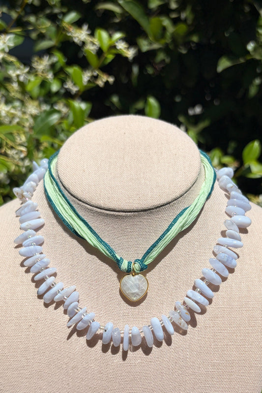 Stacker Set: Moonstone + Silk Choker and Blue Agate
