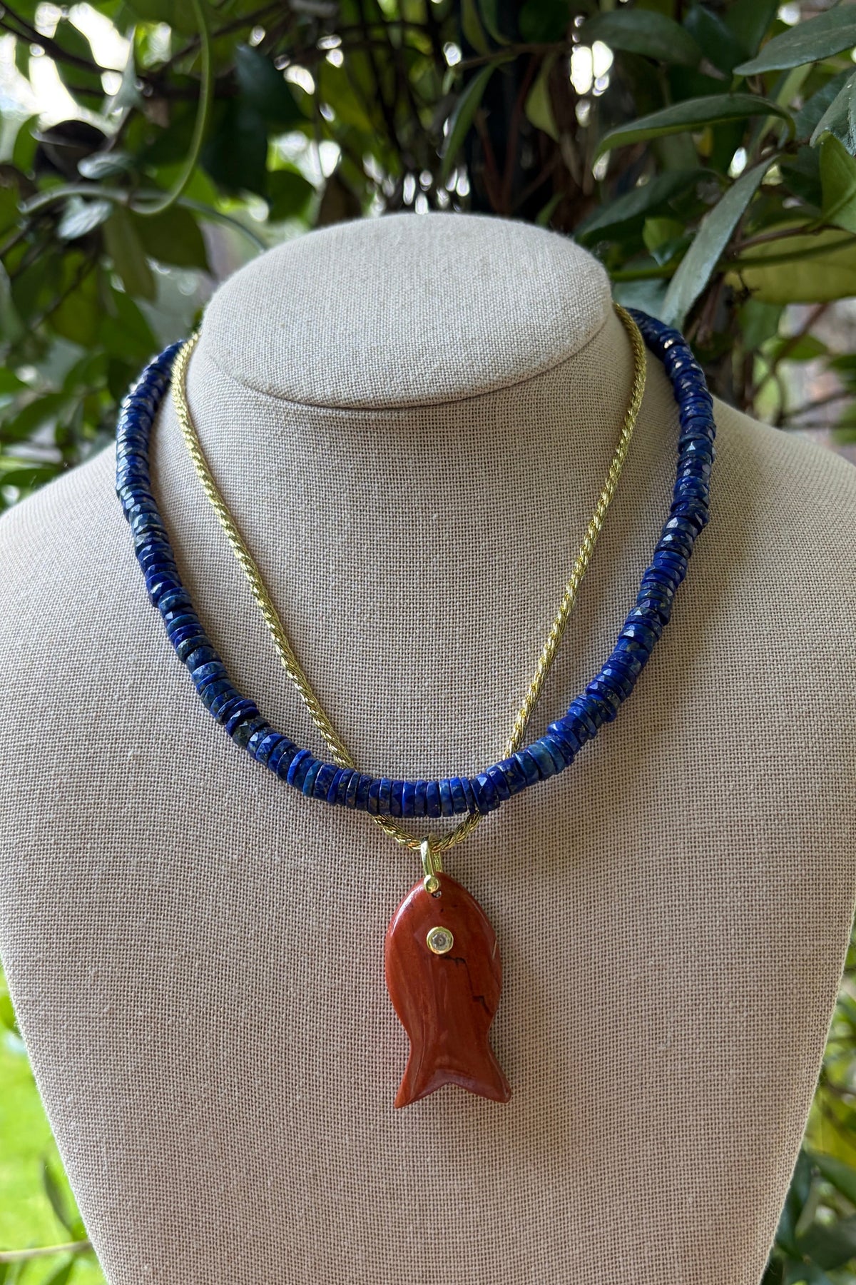 Stacker Set: Lapis + Red Jasper Fish