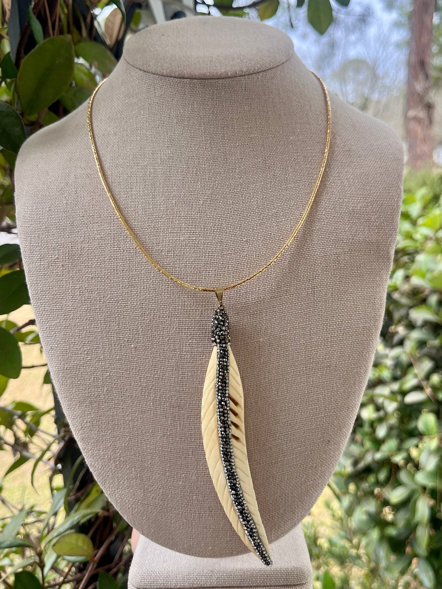Gold cord + bone feather - 17.5"