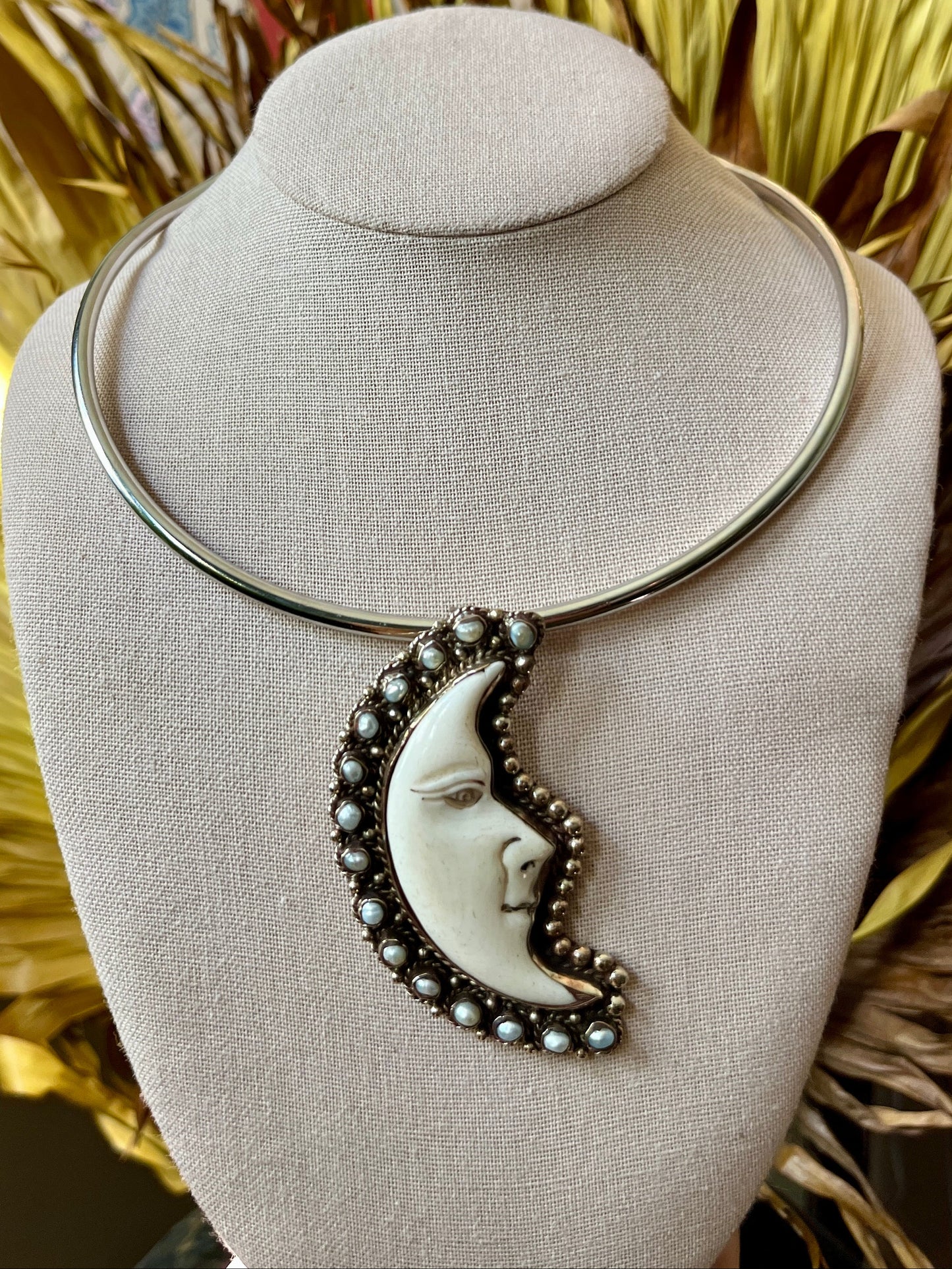 Pearl + Carved Bone Moon
