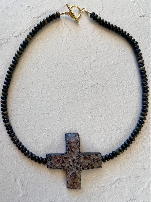Agate Cross + Obsidian