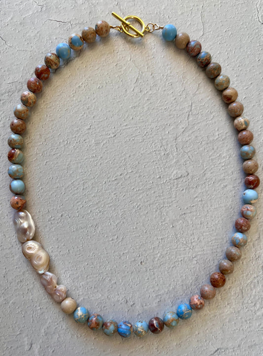 Sea Sediment Jasper + Baroque Pearl