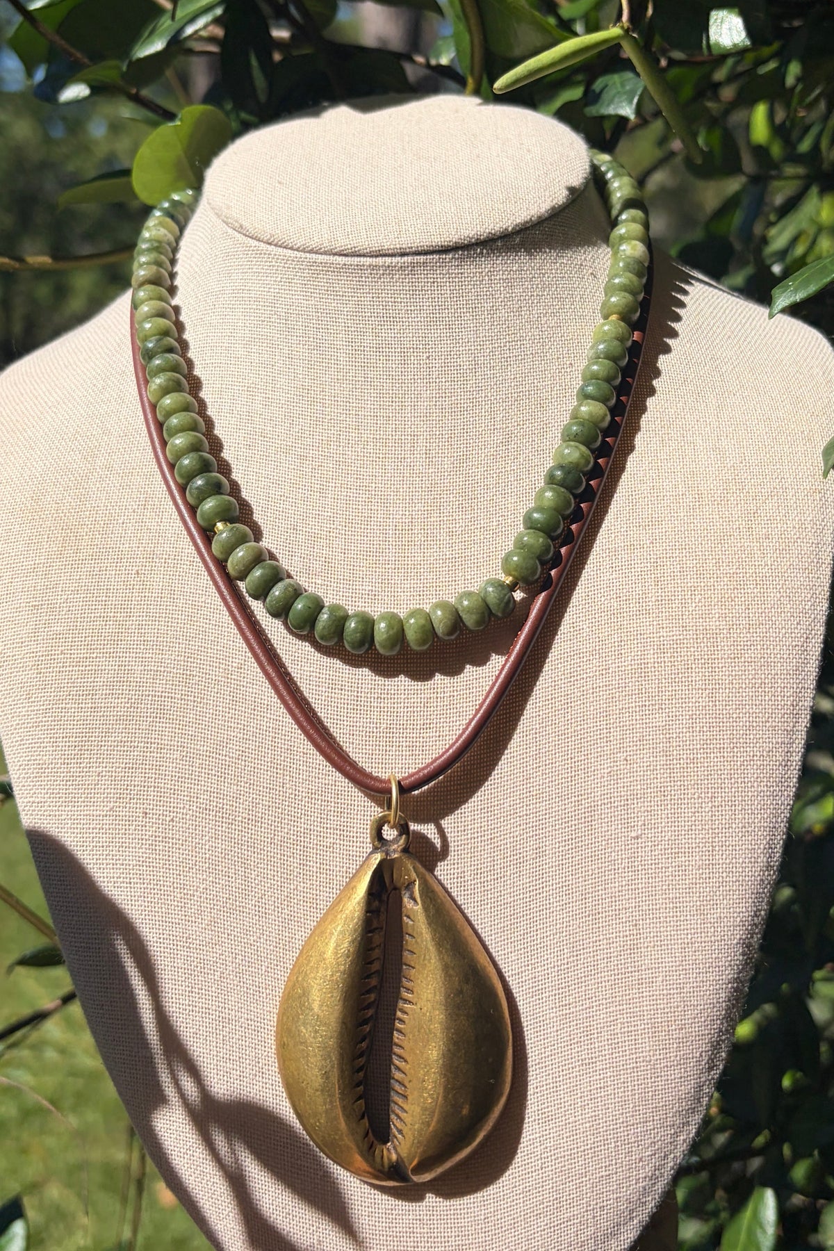 Stacker Set: Jade Candy + Leather with Brass Shell