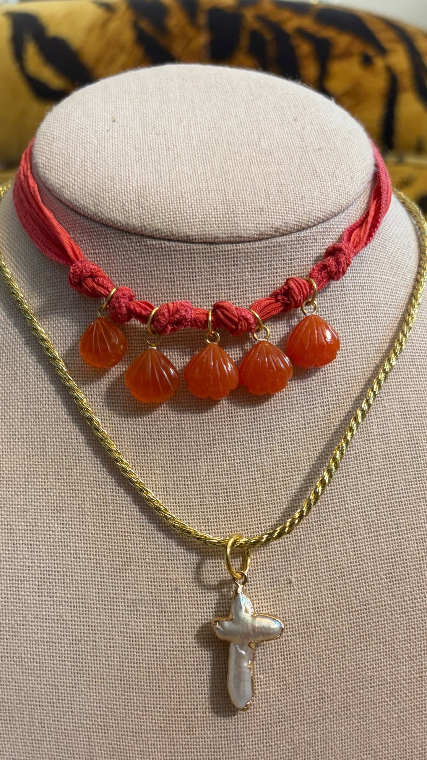 Carved Carnelian + Silk Cord