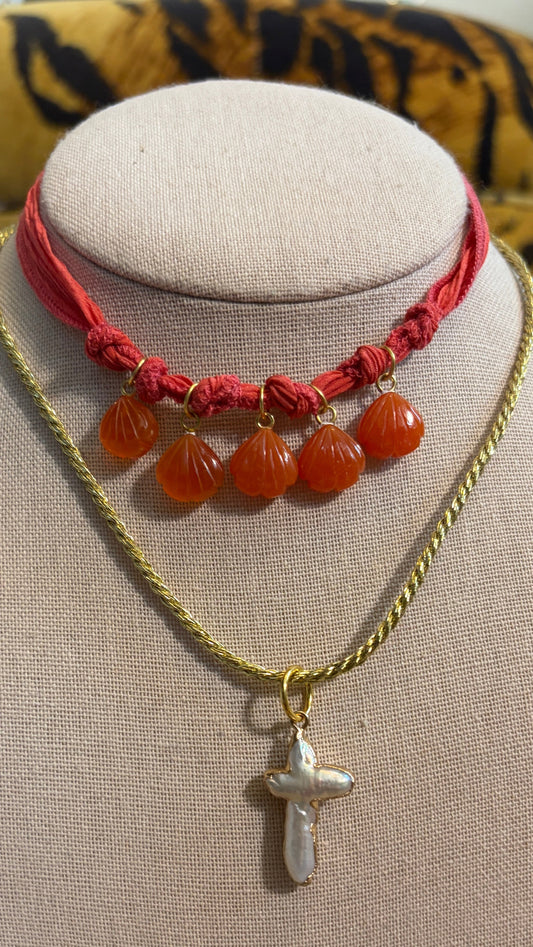 Carved Carnelian + Silk Cord
