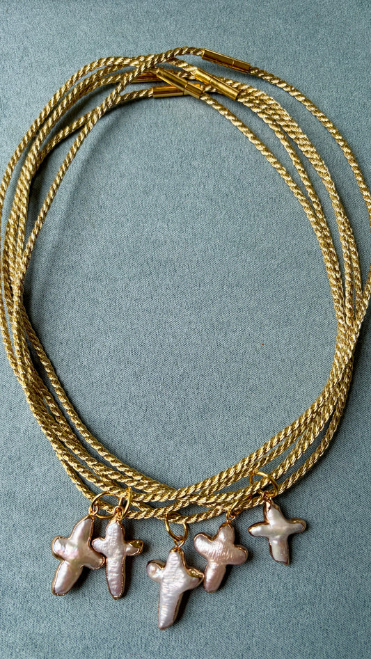 Pearl Cross on Gold Cord