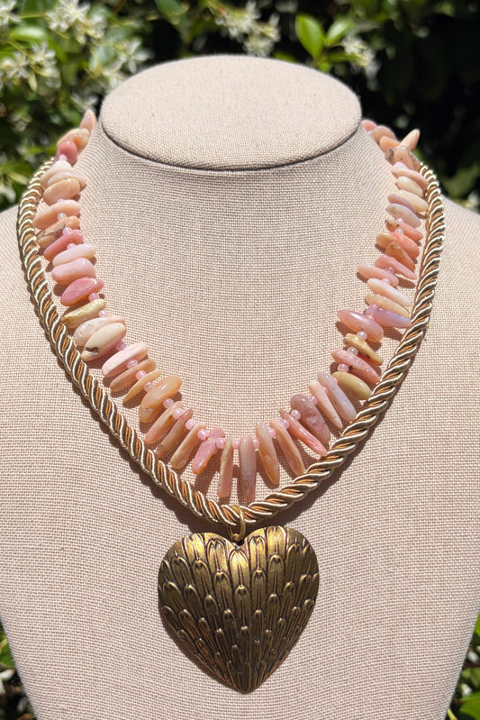 Stack Set: Pink Moonstone + Vintage Heart Necklace
