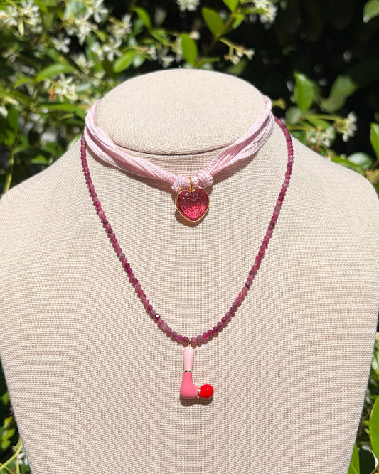 Stacker Set: Pink Tourmaline Heart + Initial Necklace