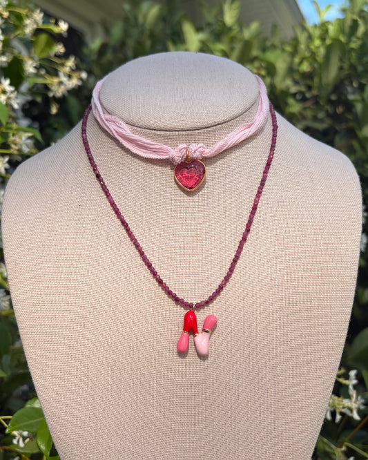 Stacker Set: Pink Tourmaline Heart + Initial Necklace