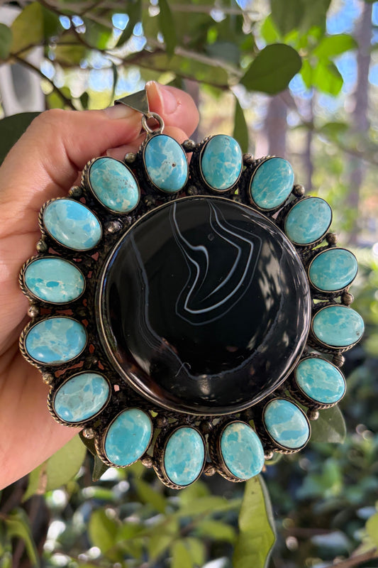 Turquoise + Black Agate Flower