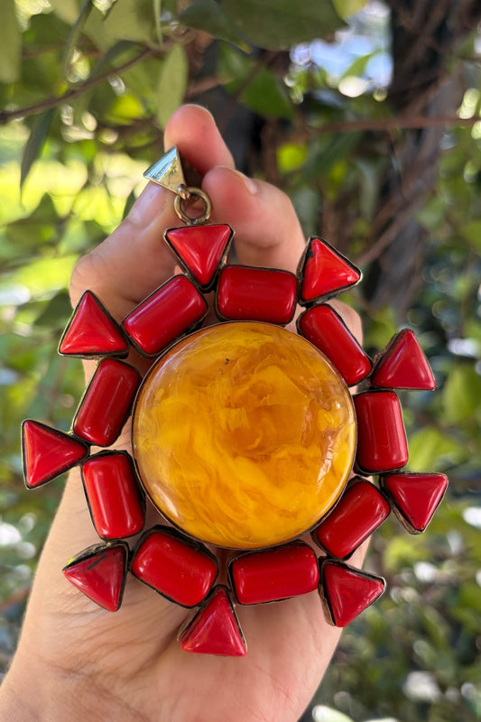 Coral + Marbled Resin Sunburst Charm