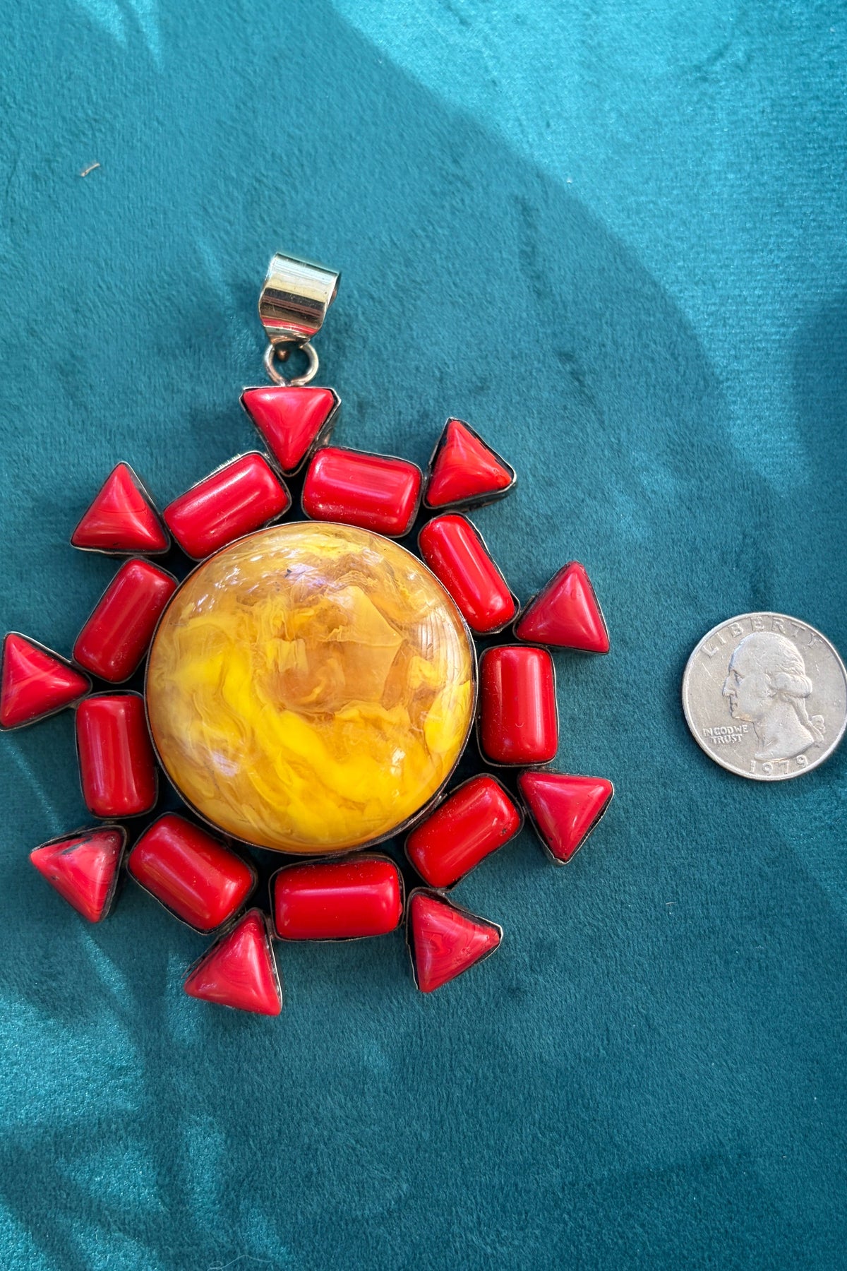 Coral + Marbled Resin Sunburst Charm