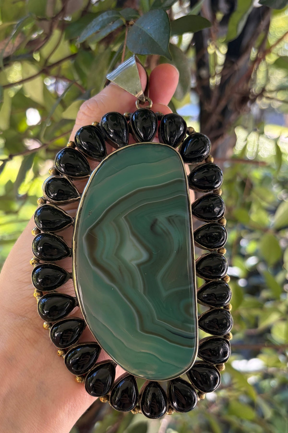 Green Agate + Onyx Charm