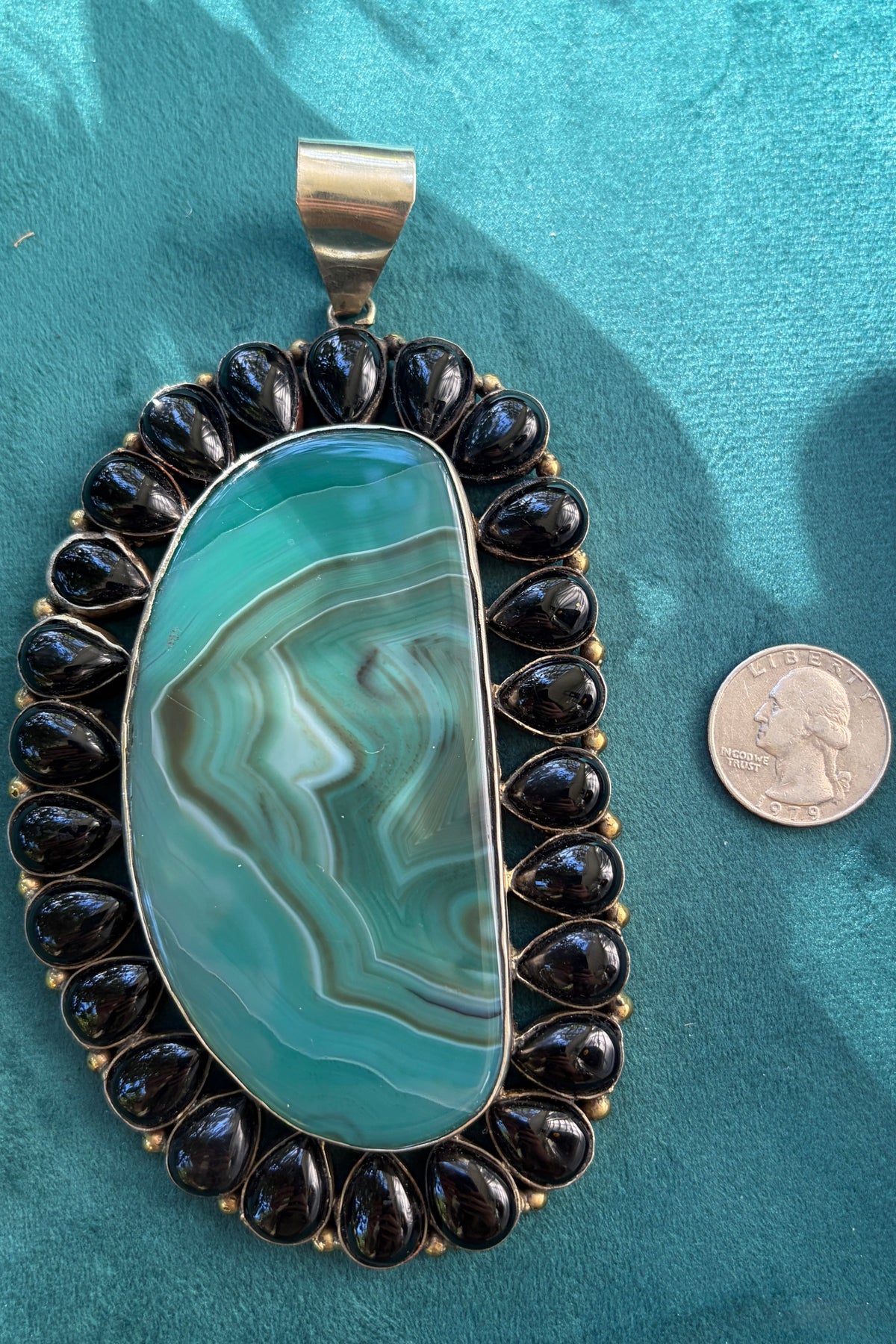 Green Agate + Onyx Charm