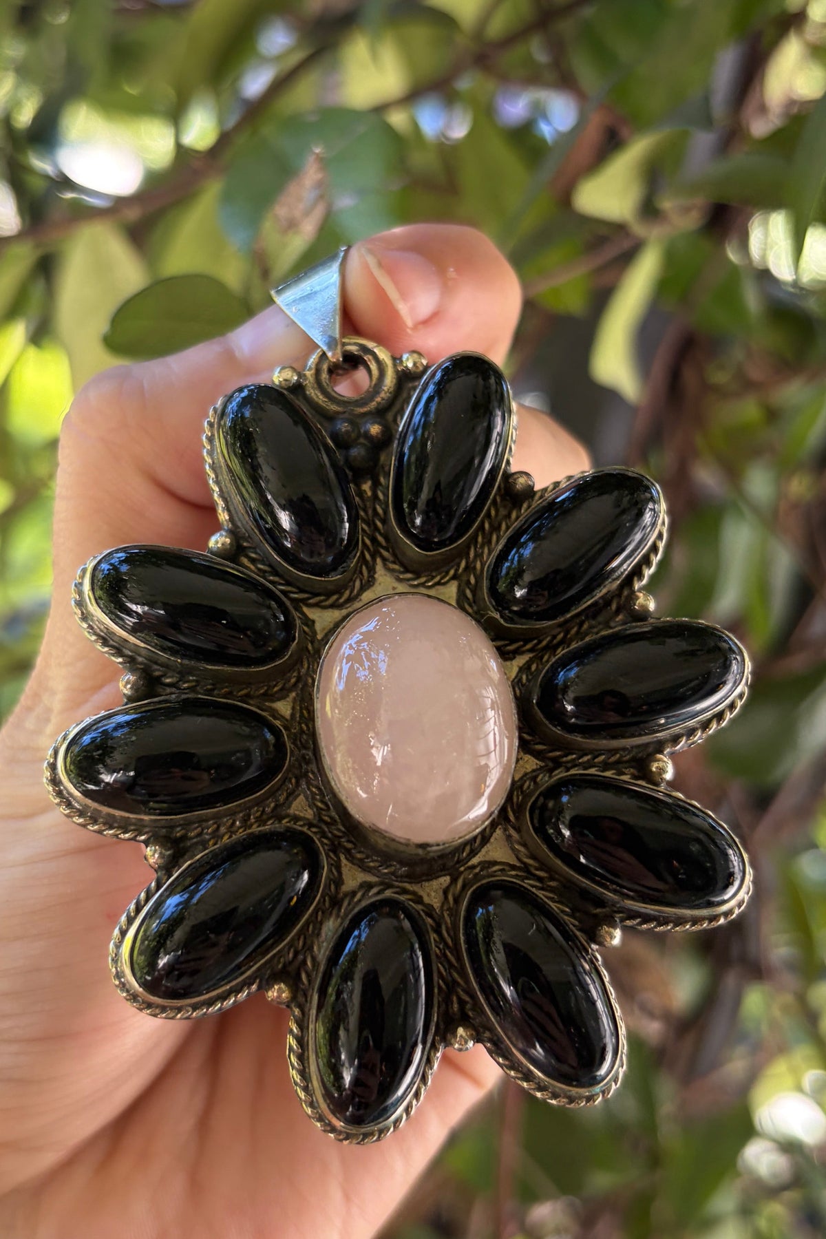 Onyx + Rose Quartz Flower