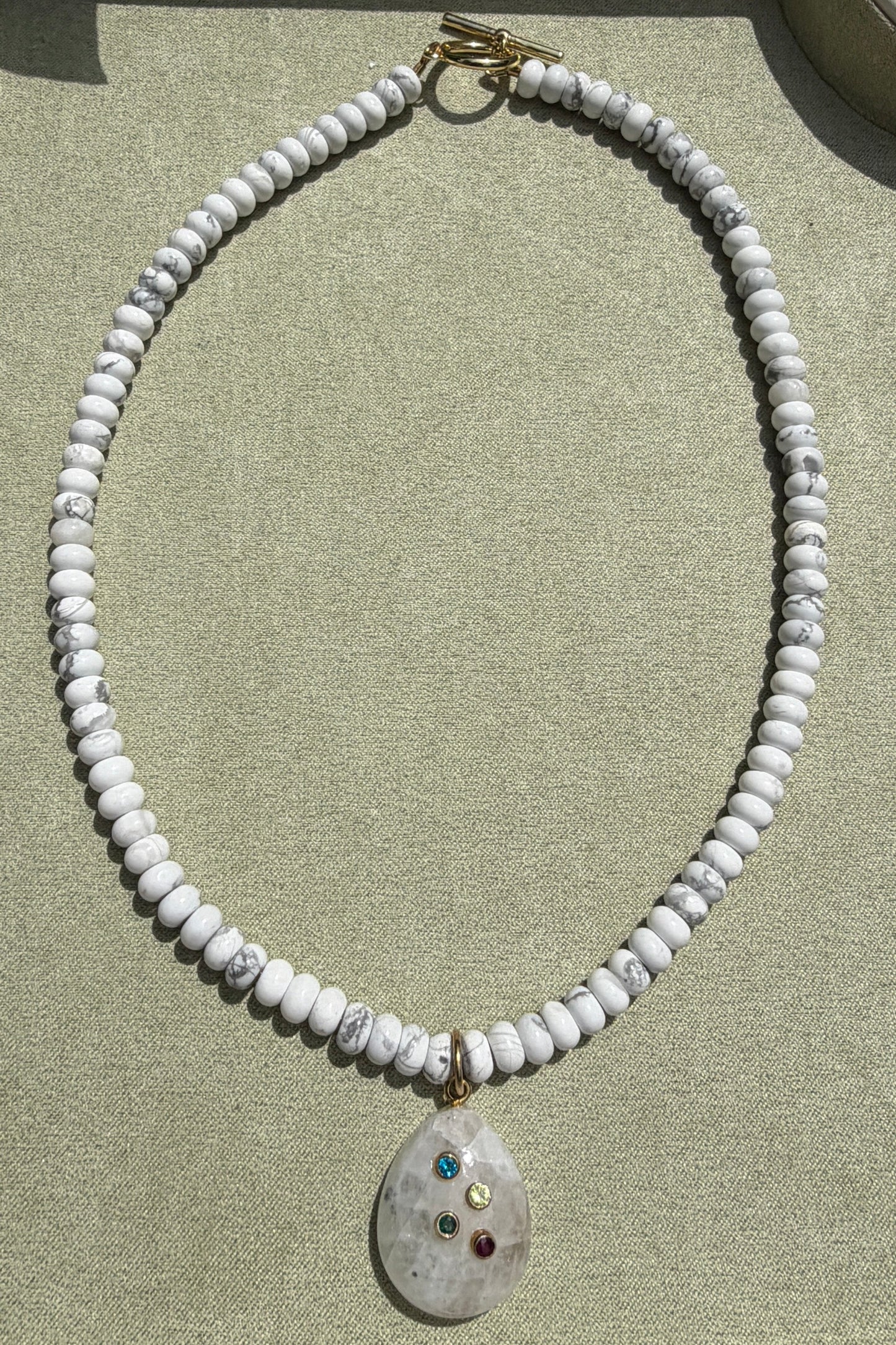 White Howlite + Moonstone Pendant