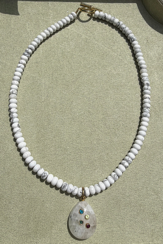 White Howlite + Moonstone Pendant