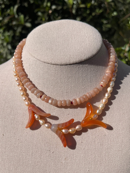 Stacker Set: Moonstone Stacker + Pearls with Carnelian Petals