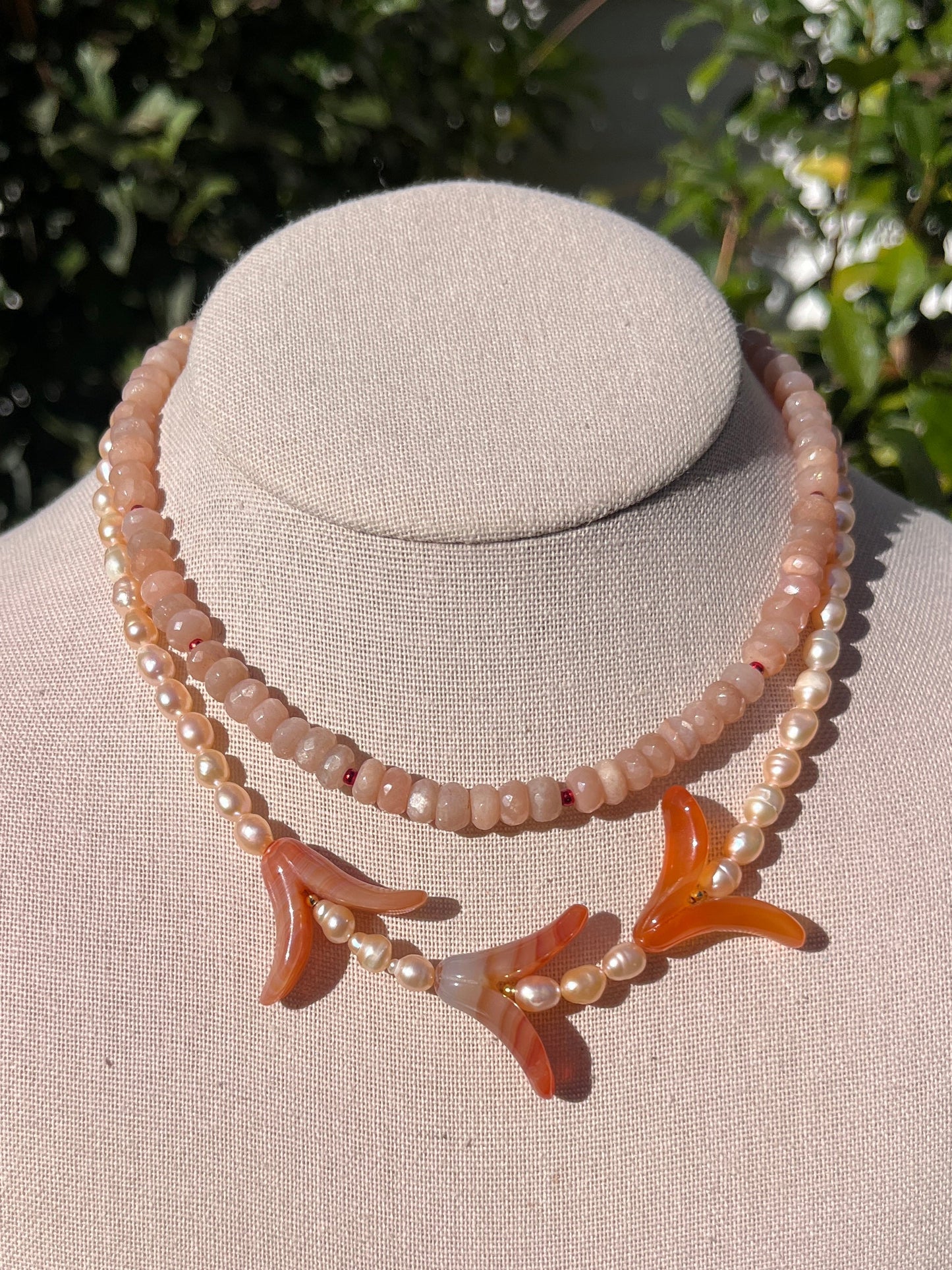 Stacker Set: Moonstone Stacker + Pearls with Carnelian Petals