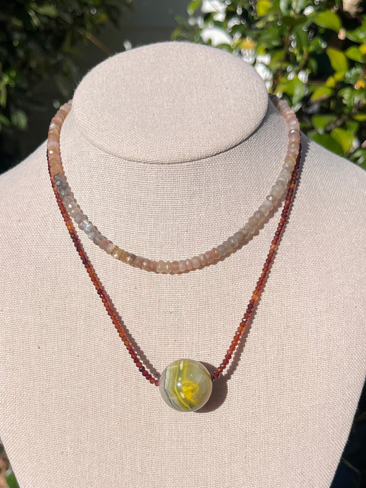 Stacker Set: Moonstone Stacker + Garnet with Jasper Necklace