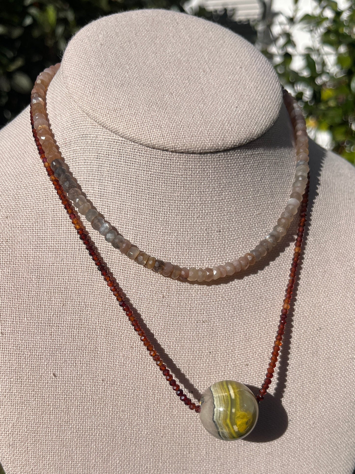 Stacker Set: Moonstone Stacker + Garnet with Jasper Necklace