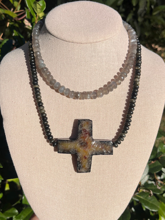 Stacker Set: Moonstone Stacker + Obsidian and Agate Necklace
