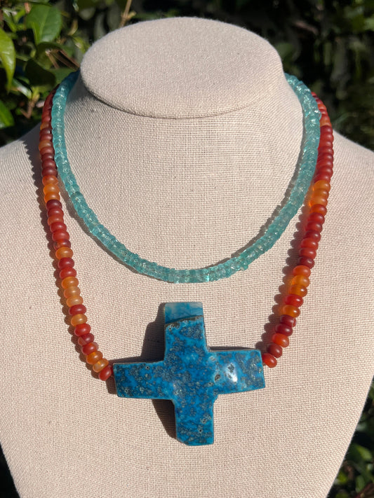 Stacker Set: Blue Topaz Heishi + Carnelian and Agate Necklace